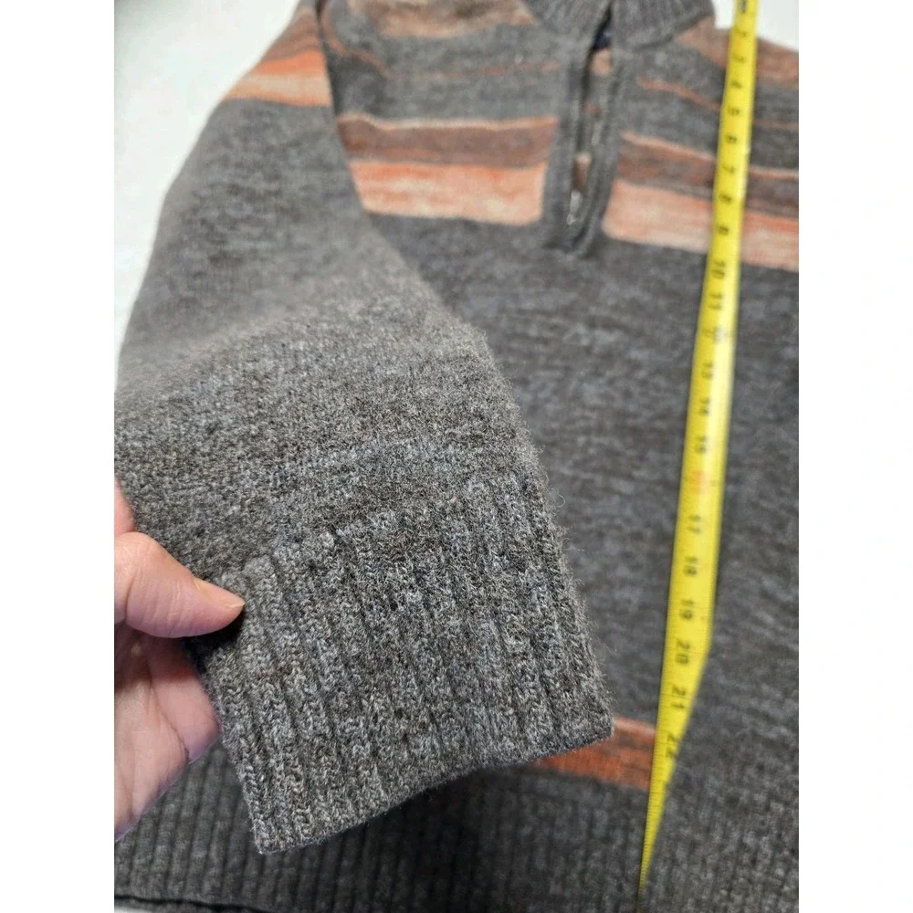 Banana Republic Men's XL 100% Merino Wool 1/4 Zip Sweater Gray Orange Stripe